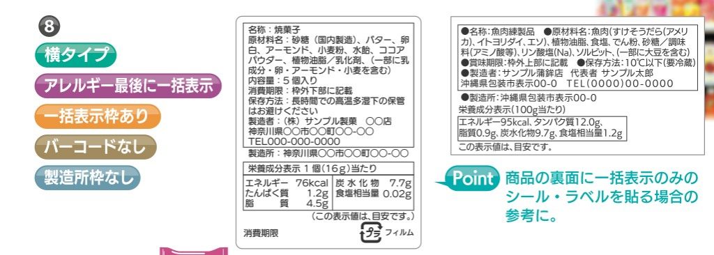 表示例8｜ 横・最後に一括表示・一括表示枠あり・バーコードなし・製造所枠なし