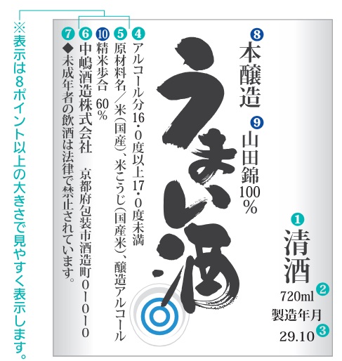 清酒のラベル表示例