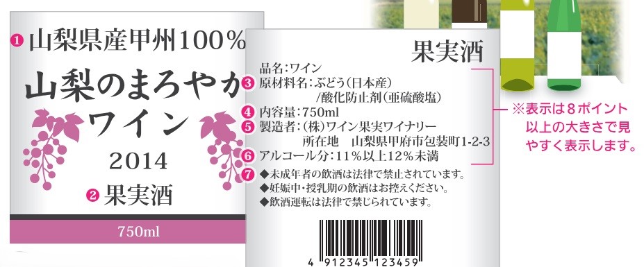 果実酒(ワイン)のラベル表示例