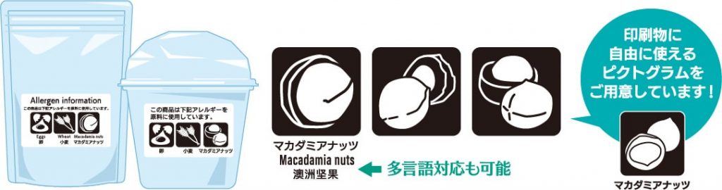 ピクトでマカダミアナッツの使用をアピールする例