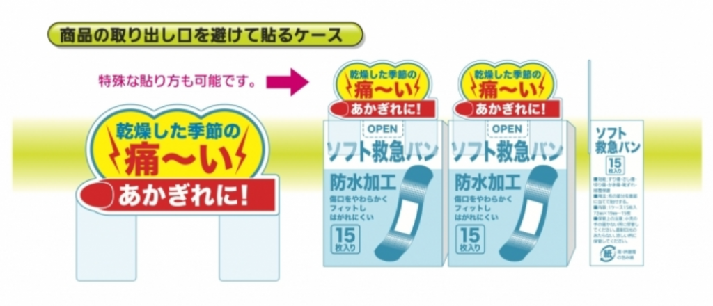 商品の取り出し口を避けて貼れるケース
