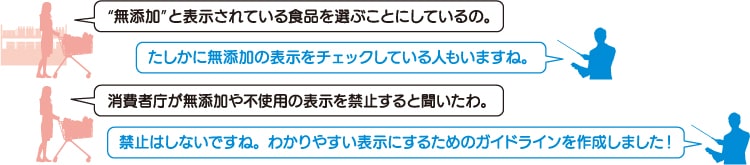消費者庁は無添加や不使用の表示を禁止するのではなく、分かりやすい表示にするためのガイドラインを作成しました。