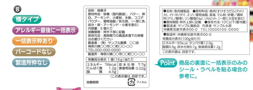 表示例8| 横・最後に一括表示・一括表示枠あり・バーコードなし・製造所枠なし