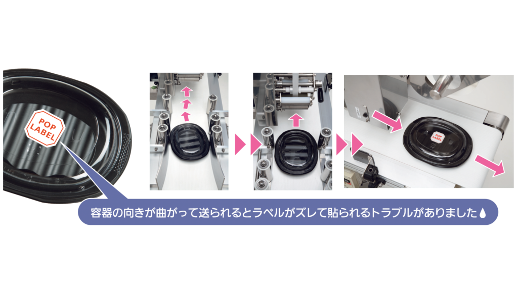 だ円形の容器もまっすぐ貼り付け